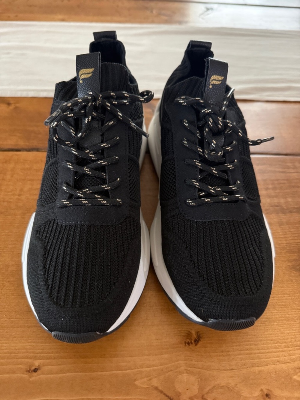 NWOT Fabletics Black Knit Slip-On Sneakers with White Sole - Picture 2 of 3
